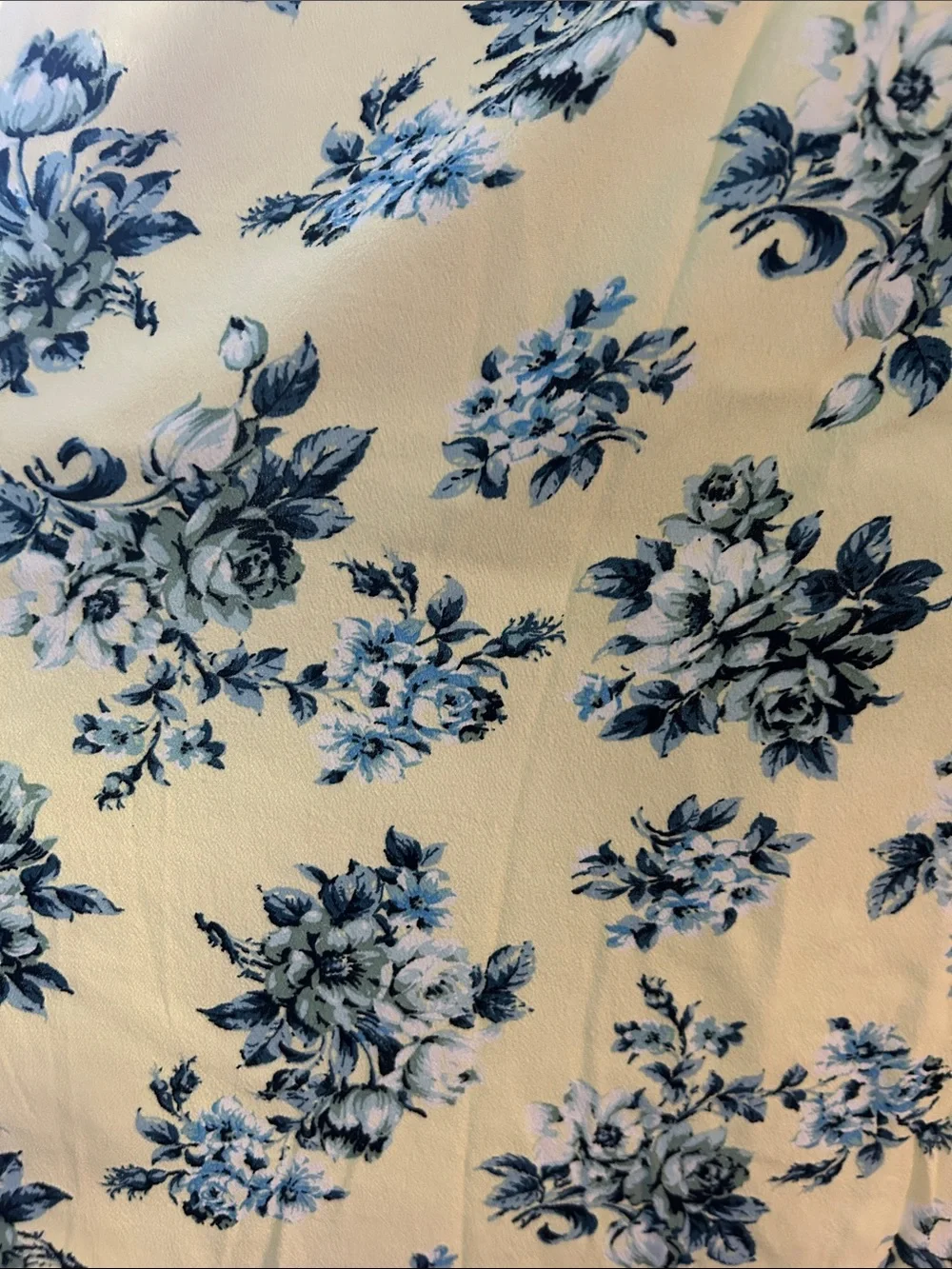 LOFT Yellow Floral V-Neck Puff Sleeve Blouse with Blue Print, large